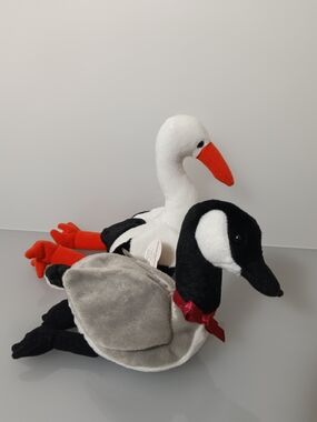 Ty Beanie Babies Plushies Set. Loosy The Goose Plush & Stilts The Stork Plush.